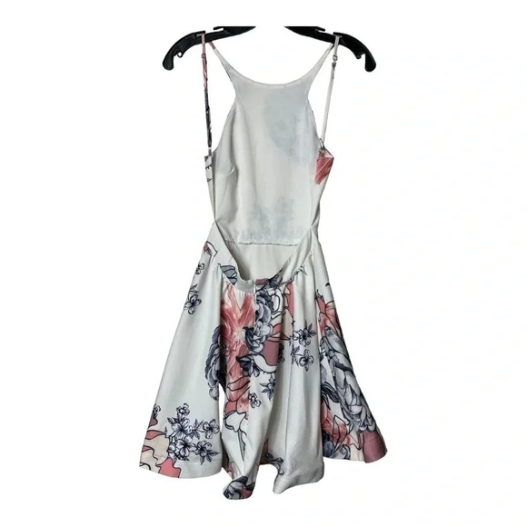 UNKNOWN BRAND FLORAL SWIRL PELPUM DRESS SEE MEASUREMENTS WHITE/NAVY BLUE/PINK - Picture 7 of 12